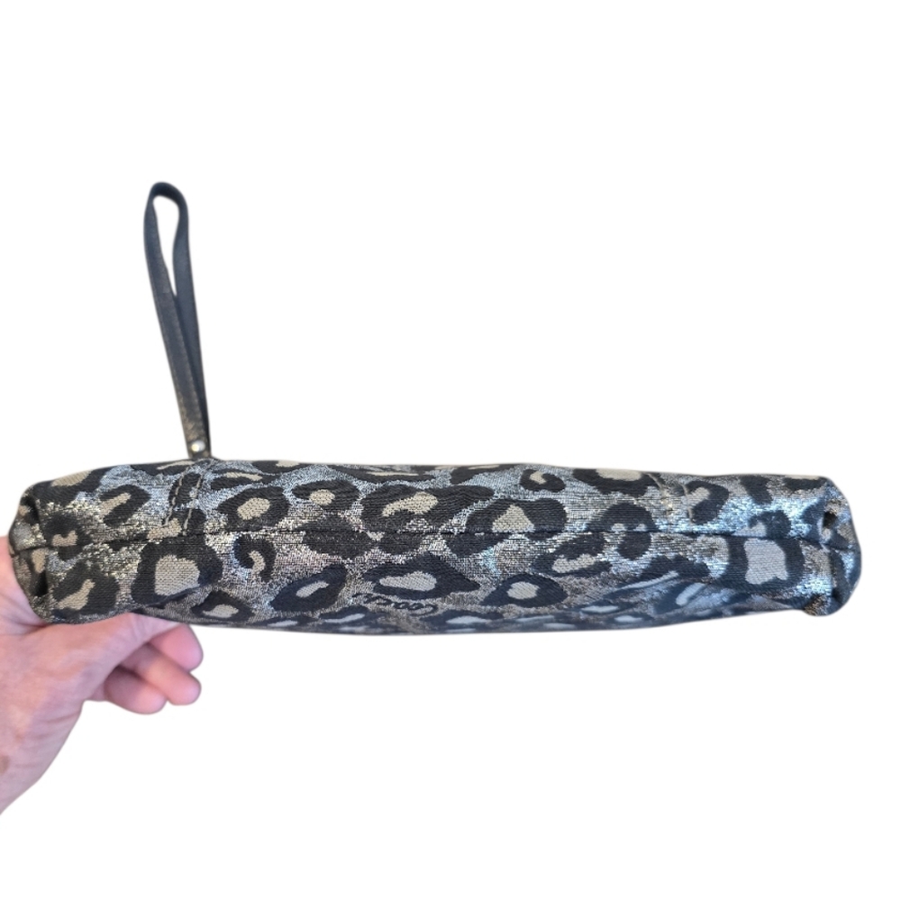 Coach Madison Ocelot Print Silver Black Metallic Canvas Wristlet - Picture 9 of 12